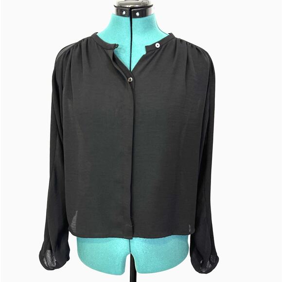 Aritzia‎ Babaton Women's Black Collarless Button Down Blouse Cropped Small - Picture 1 of 9